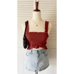 Kendall and Kylie Burnt Orange Shirred Cropped Tank Top